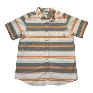 Columbia L Men’s Short Sleeve Button Up White Orange Grey Plaid Fishing Shirt